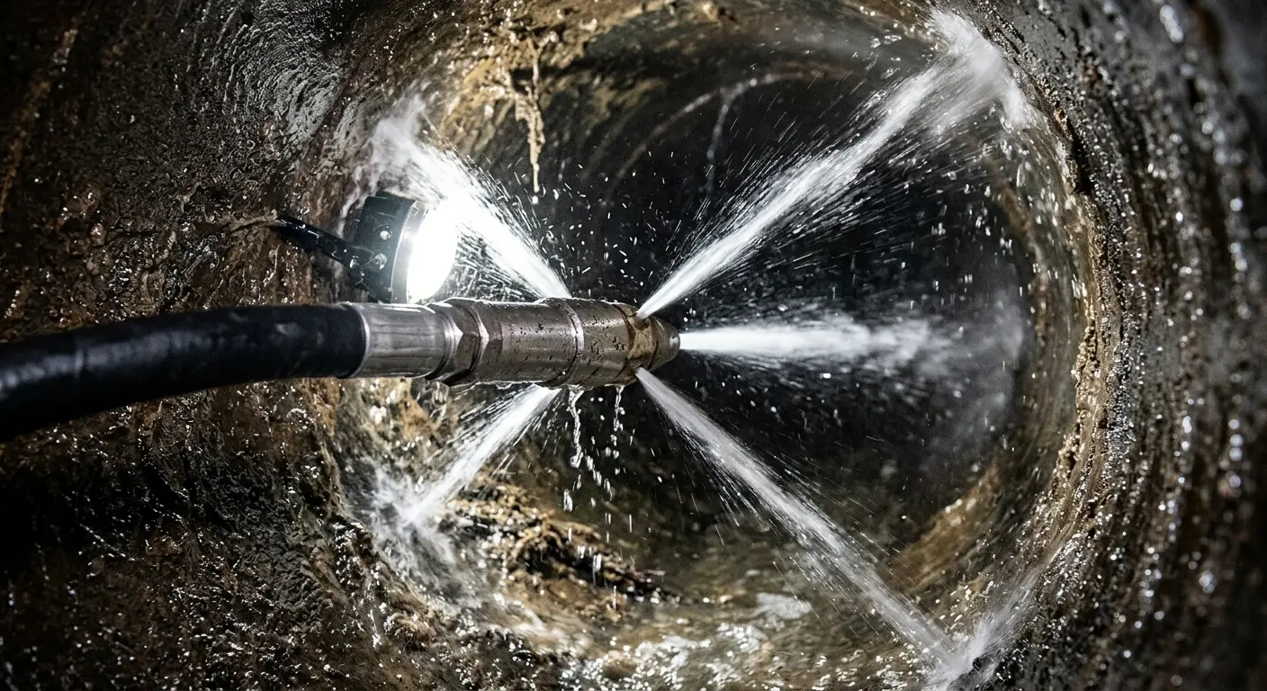 High-pressure hydro jetting nozzle cleaning sewer pipe for Storm Drain Cleaning in Radford
